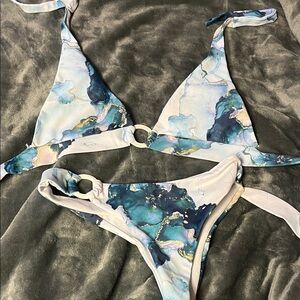 Blue and White Marble SHEIN Bikini Set